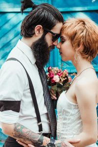 Calm bride and groom