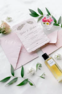 Luxury handmade wedding invitation envelope featuring mulberry paper from Chiang Mai, Thailand