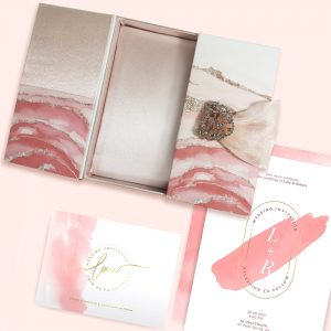 Luxury boxed wedding invitation set in blush pink