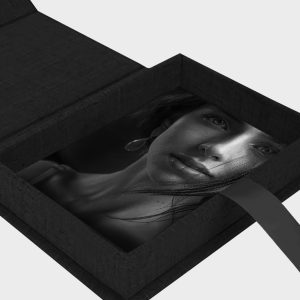 Stylish black textured linen box for photo sets