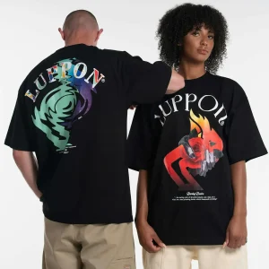 Two friends wearing their brand new custom printed cotton Tees