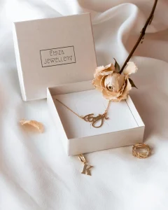 Classic white jewelry rigid box with necklace holder