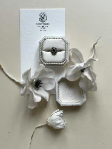 Velvet jewelry box with debossed logo