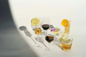 Six signature wedding cocktails during a wedding party