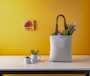 Natural color linen tote bag prior logo printing process