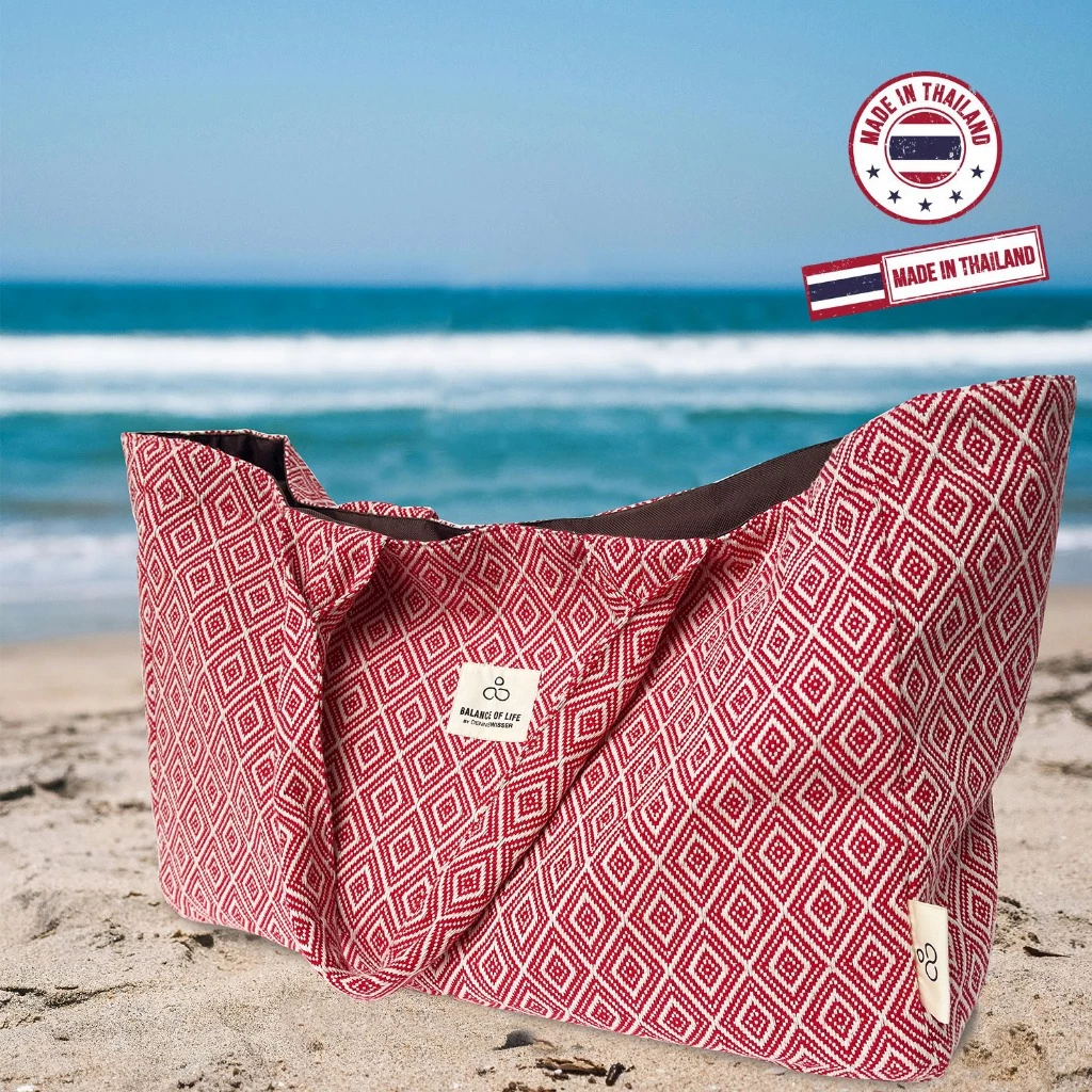 red woven cotton beach from from Thailand Custom Beach Bags from Thailand