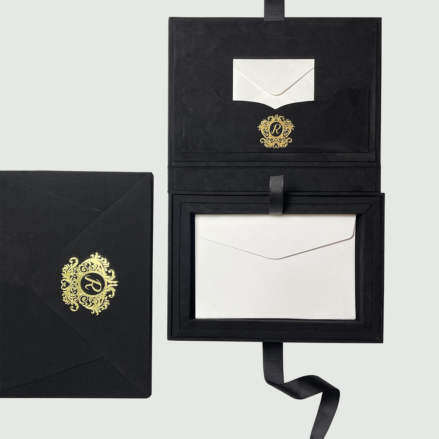 Gold foil stamped wedding invitation box