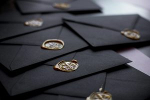 Black mulberry paper envelope with wax seal