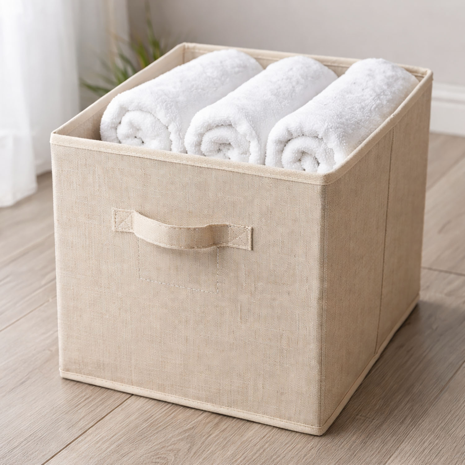 Foldable natural linen storage box from Chiang Mai, Thailand