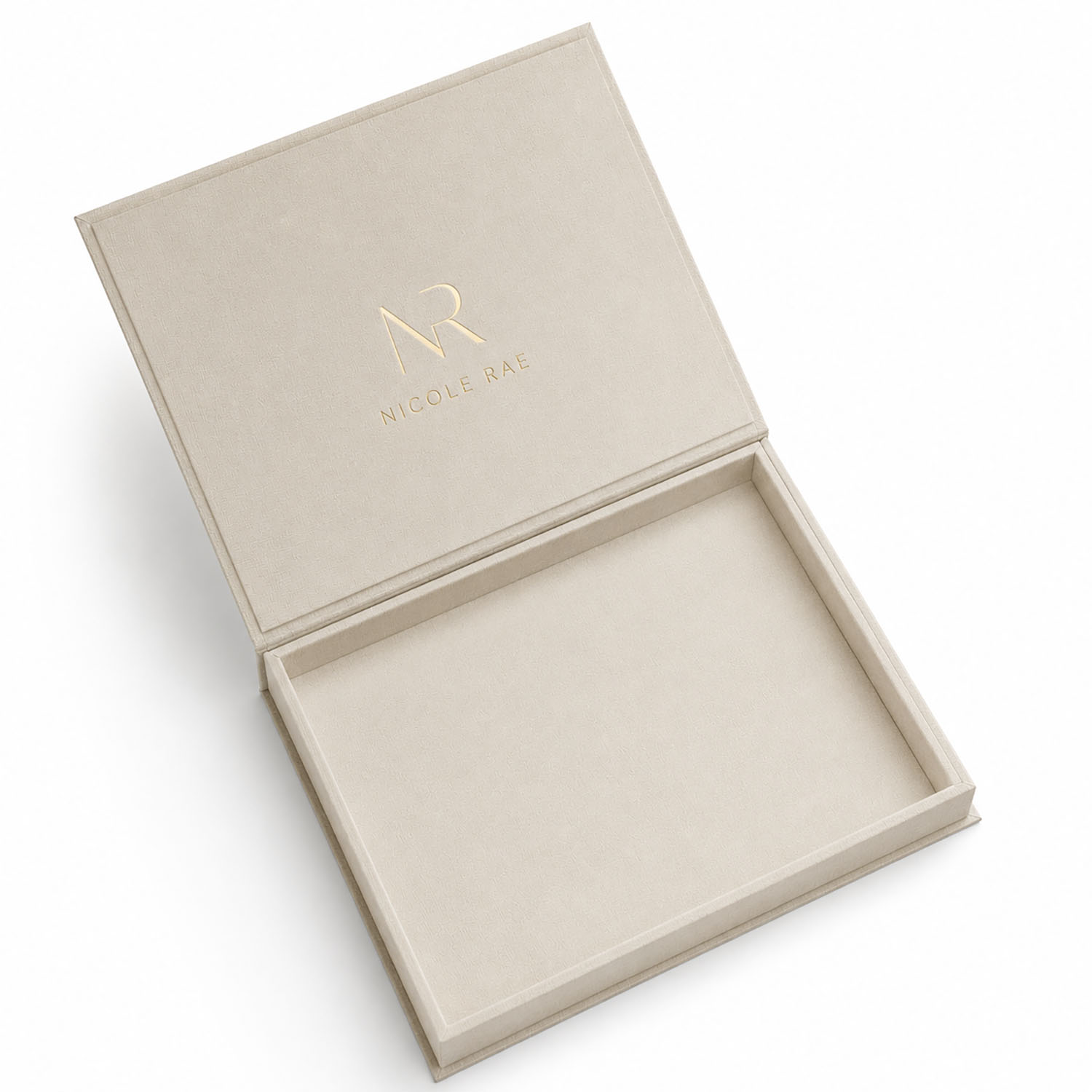 Natural linen box with foil stamped logo